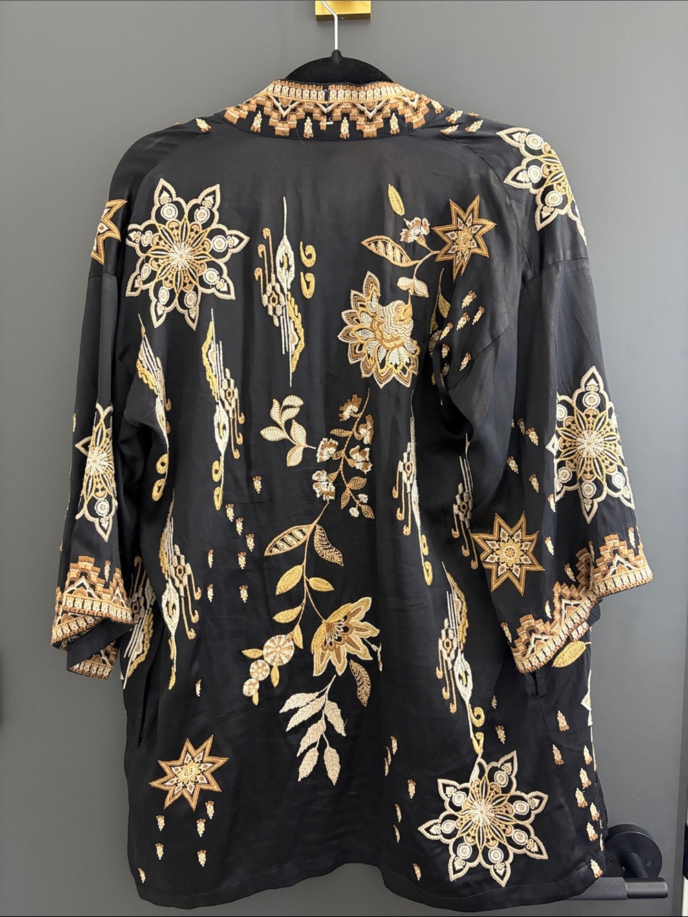 Johnny Was Black Kimono with Gold Embroidery - Picture 2 of 2